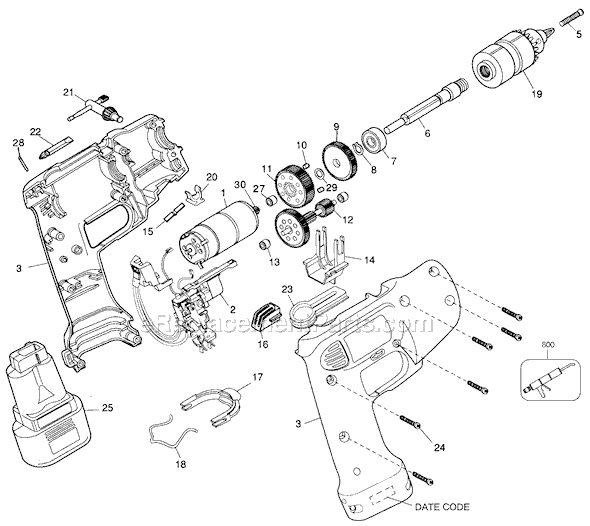 Page A Diagram and Parts List for MAB96-51 Type 1 Black and Decker Cordless Drill